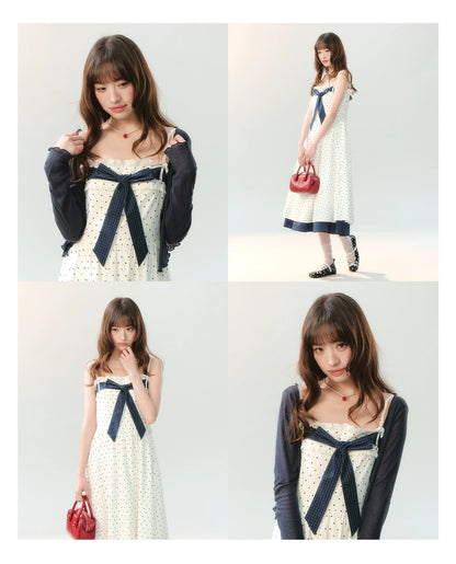 "Soft Mist Cream Puff" White Polka Dot Cami Dress LL2026207