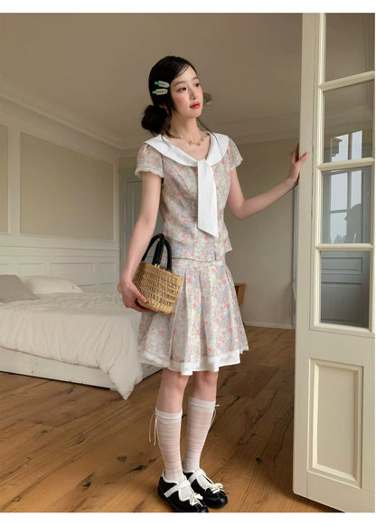 [RF] “Gentle Prelude” Monet Floral Peter Pan Collar Two-Piece Set