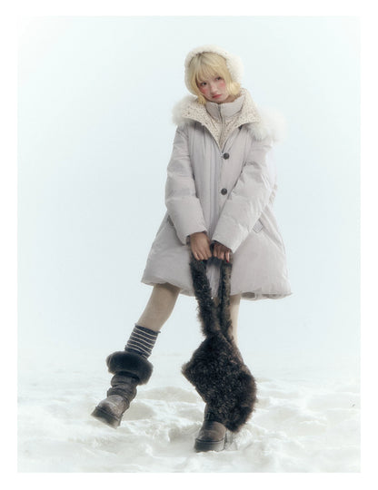 Horridale - Snow-Dusted Floral 90% White Duck Down Puffer Jacket (Light Peach Pink / Silver Gray)