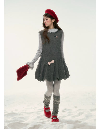 BIBIBENCY - Gray Blouson Cami Dress & Layering Top Set