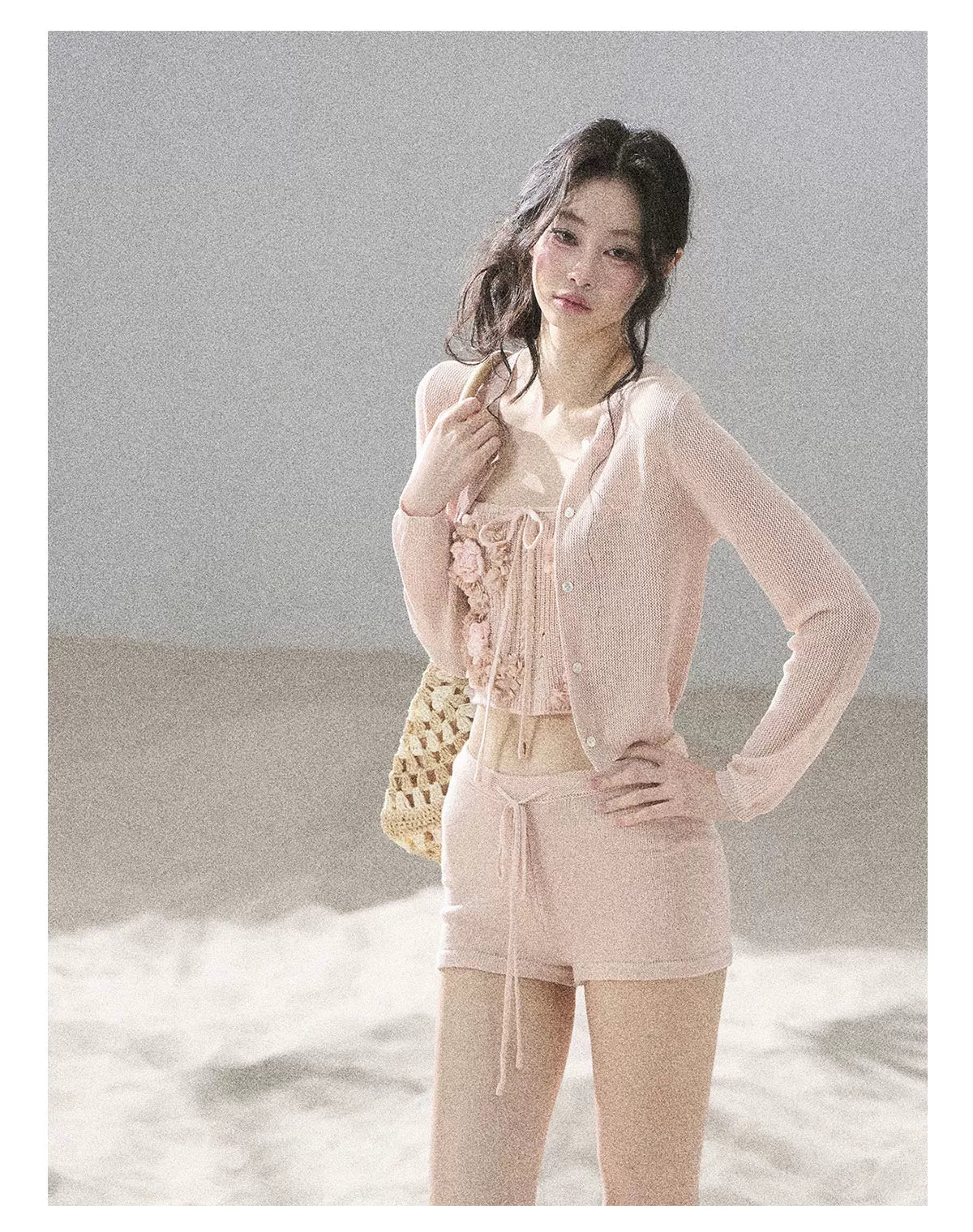"Forest After Rain" Dusty Rose 3-Piece Cardigan & Shorts Set 45236485