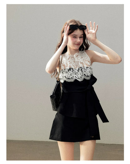 "The Quiet Strength" Black Iris Lace Sleeveless Crop Top
