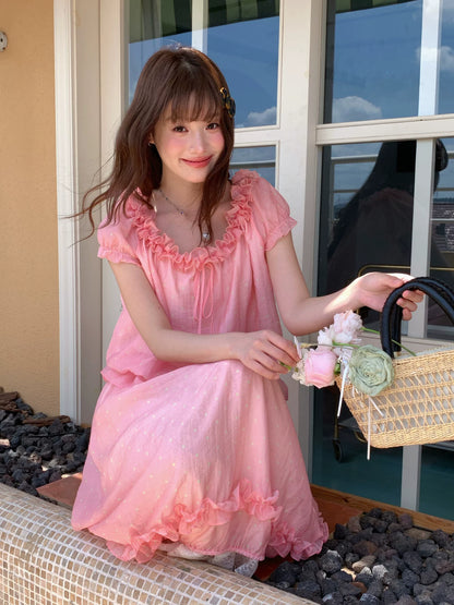 [RF] “Peach Picnic Reverie” Pink Plaid Two-Piece Skirt Set