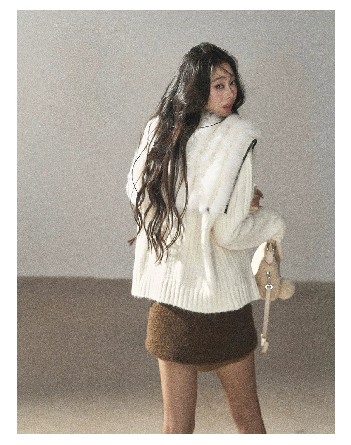 AOMALM - "Wrapped in the Evening Breeze" Milk Rice White Sailor-Collar Wool-Blend Knit Sweater