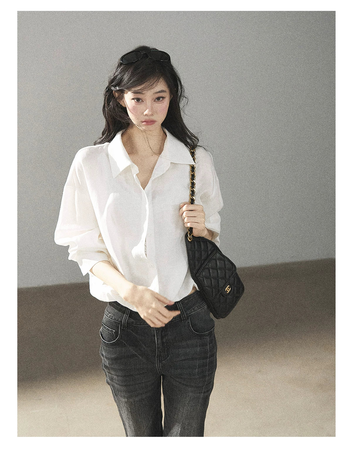 AOMALM - "Wandering Sunlight" Almond Beige Faux Two-Piece Lace Shirt Top