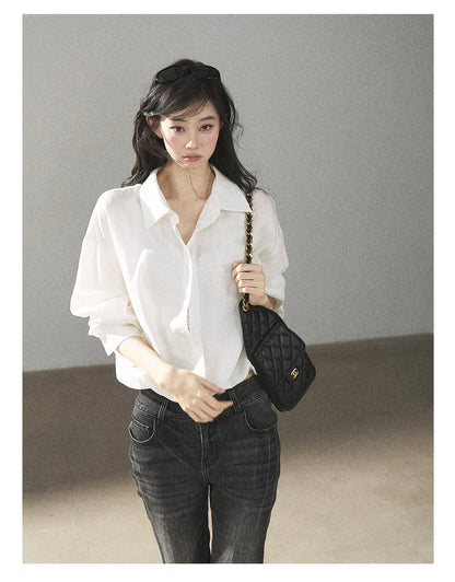 AOMALM - "Wandering Sunlight" Almond Beige Faux Two-Piece Lace Shirt Top