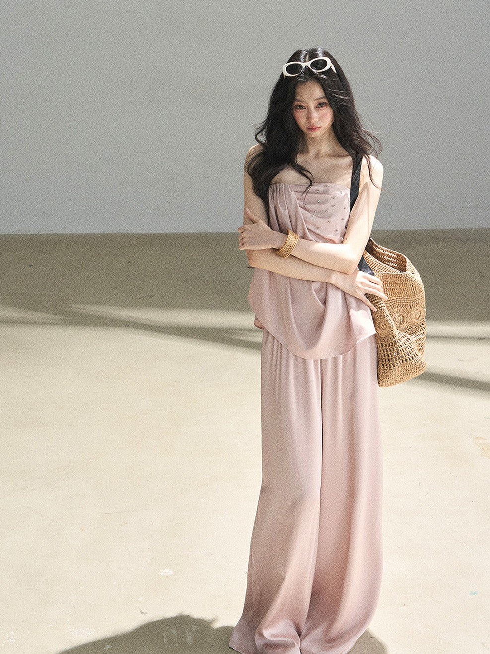 "Summer Rain at Dusk" Dusty Rose Satin Two-Piece Set