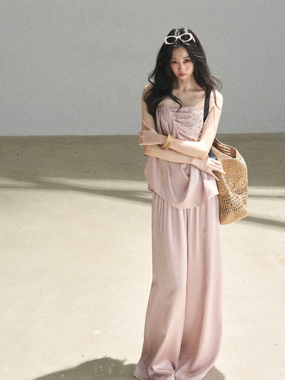 "Summer Rain at Dusk" Dusty Rose Satin Two-Piece Set