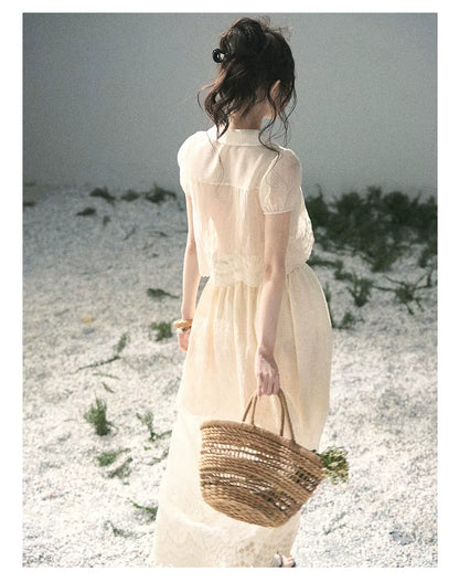 "Apricot Blossom After Rain" Dutch Cheese Lace Blouse & Maxi Skirt Set 532453