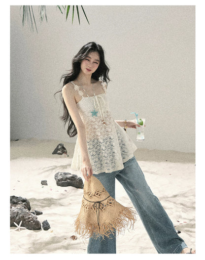 "Starlit River Shimmer" Distant Sky Blue Rhinestone Wide-Leg Jeans 65633