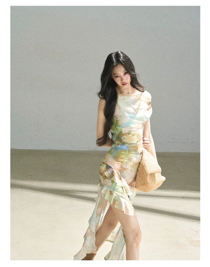 "Daisies & Poppies" Misty Meadow Off-Shoulder Lace Maxi Dress