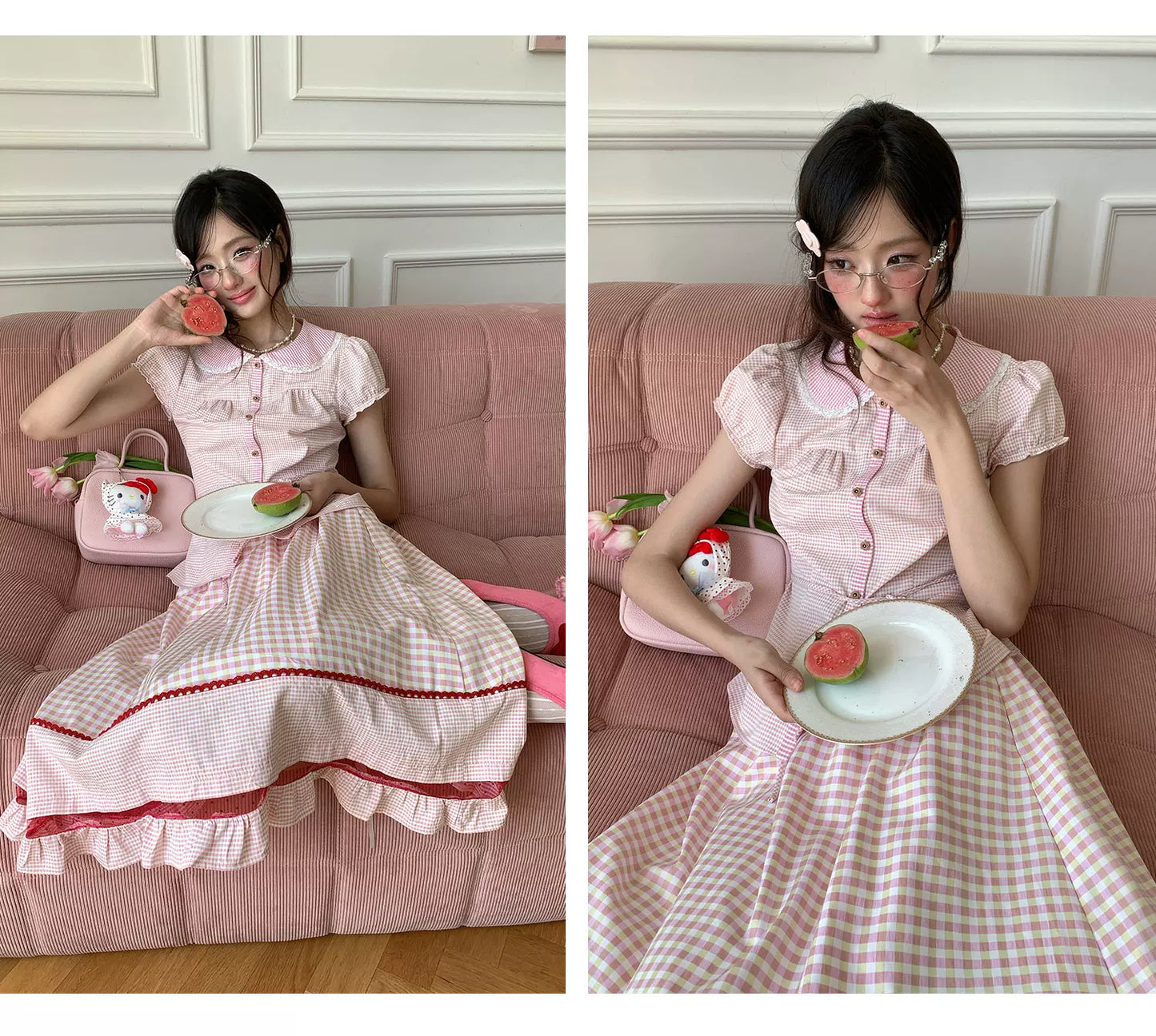 “Pink Plaid Daydream” Pink Plaid Skirt Set