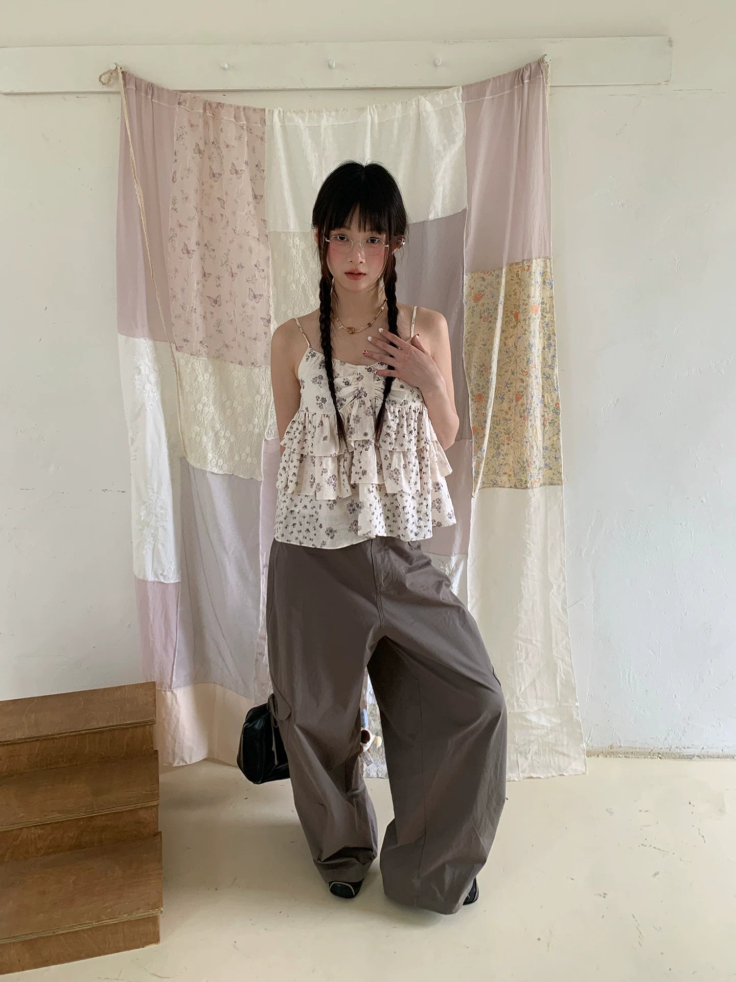 "Street Stroll Girl" Sage Gray Cotton Wide-Leg Cargo Pants