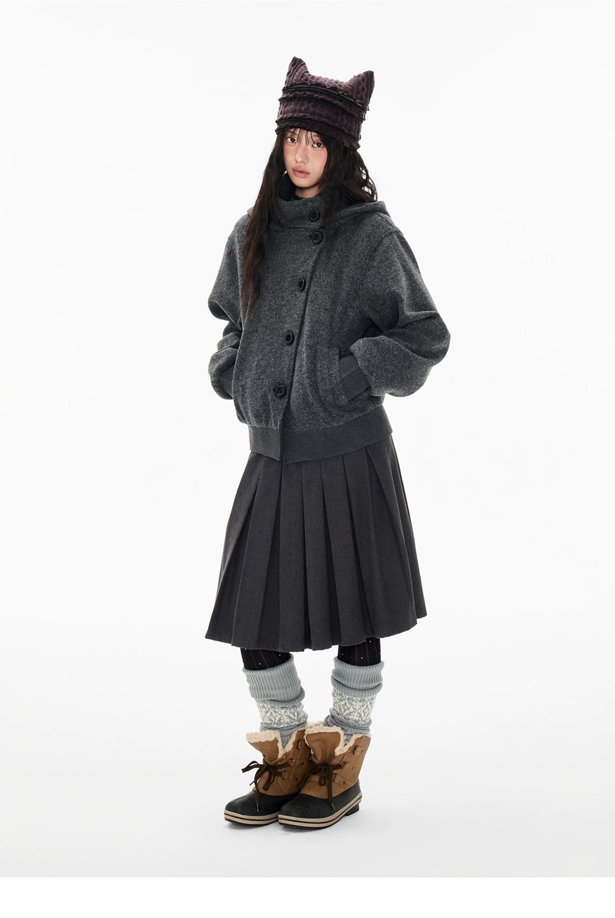 EZEK | Preppy Hooded Wool Blend Jacket with Button Front