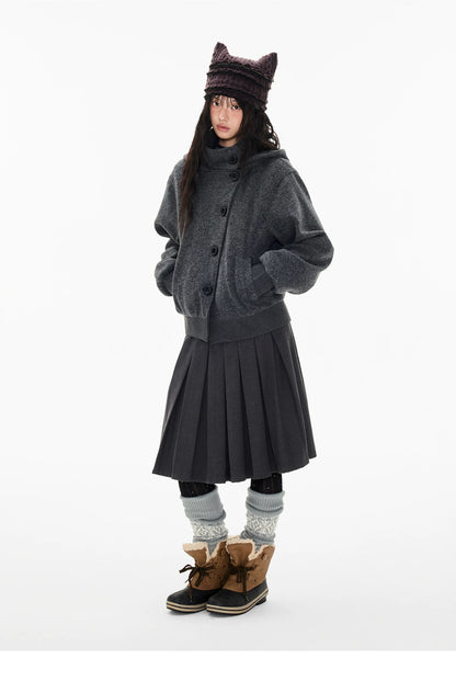 EZEK | Preppy Hooded Wool Blend Jacket with Button Front