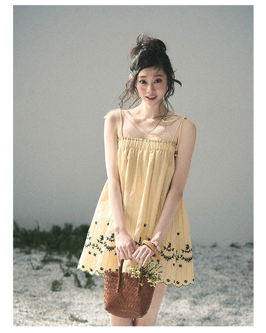 “Ripples Along the Hem” Butter Yellow Reversible Babydoll Dress