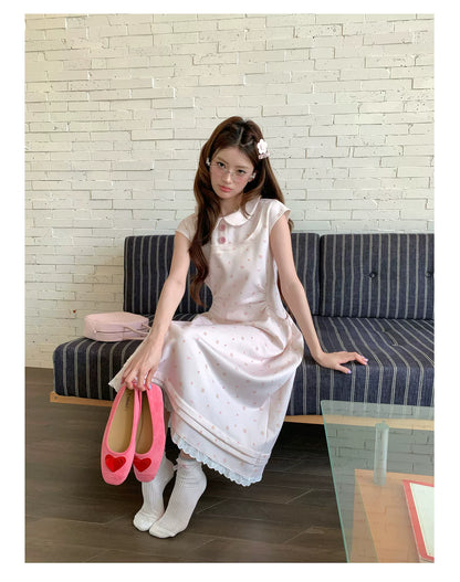 “Rose Milk Reverie” Pink Doll Collar A-Line Dress