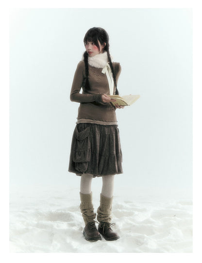 Horridale - [FREE GIFT] Vintage Bow-Tie Faux Fur Collar Scarf (Cream White / Brown)