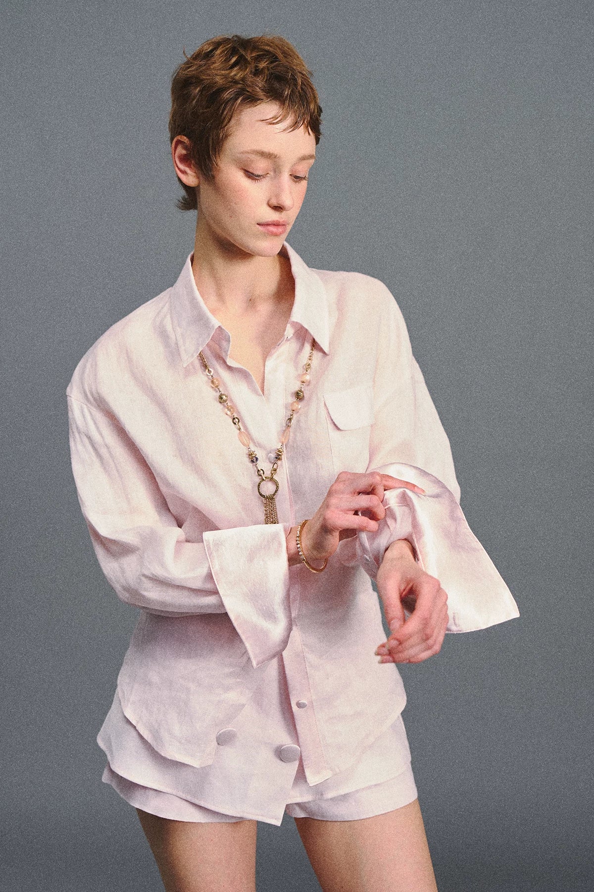 "Blush Breeze" Pink Linen Shirt & Layered A-Line Skort Set