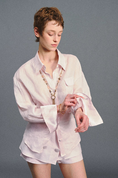 "Blush Breeze" Pink Linen Shirt & Layered A-Line Skort Set