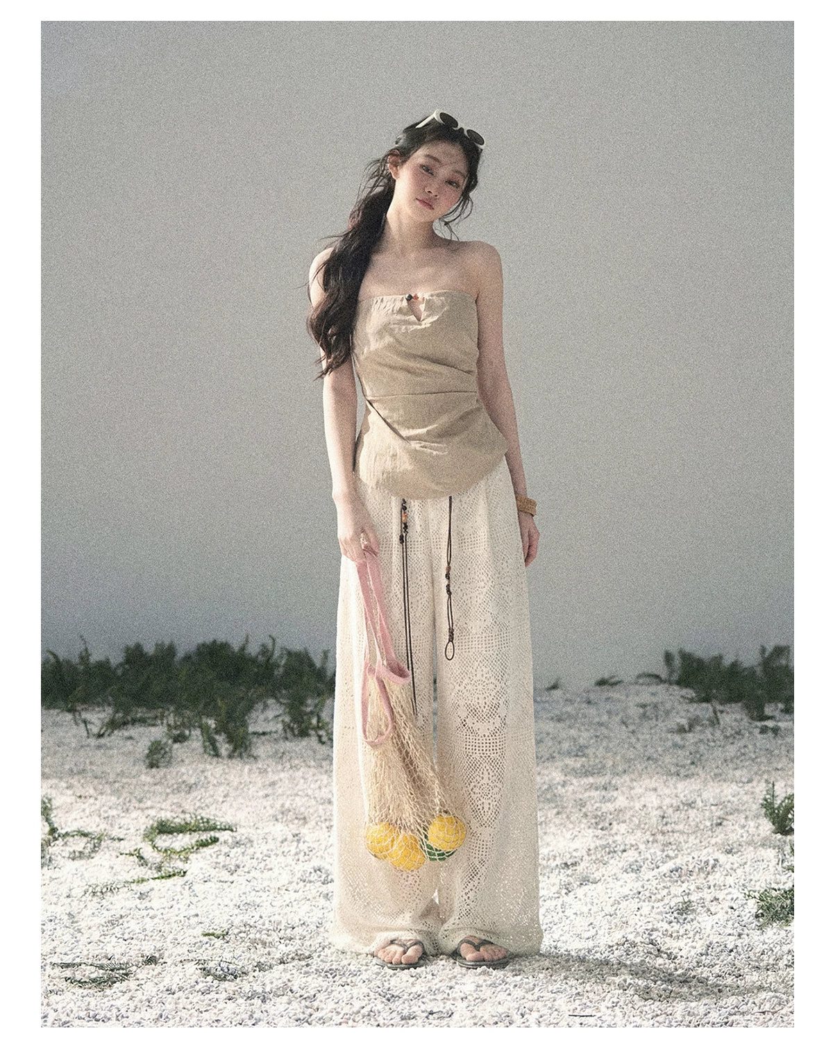 “Moonlit Haze” Dutch Cream Strapless V-Notch Top