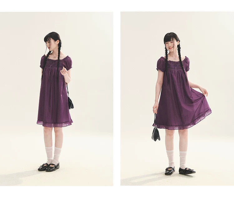 "Berry Breeze" Grape Purple Lace Square Neck Dress