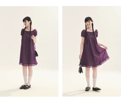 "Berry Breeze" Grape Purple Lace Square Neck Dress