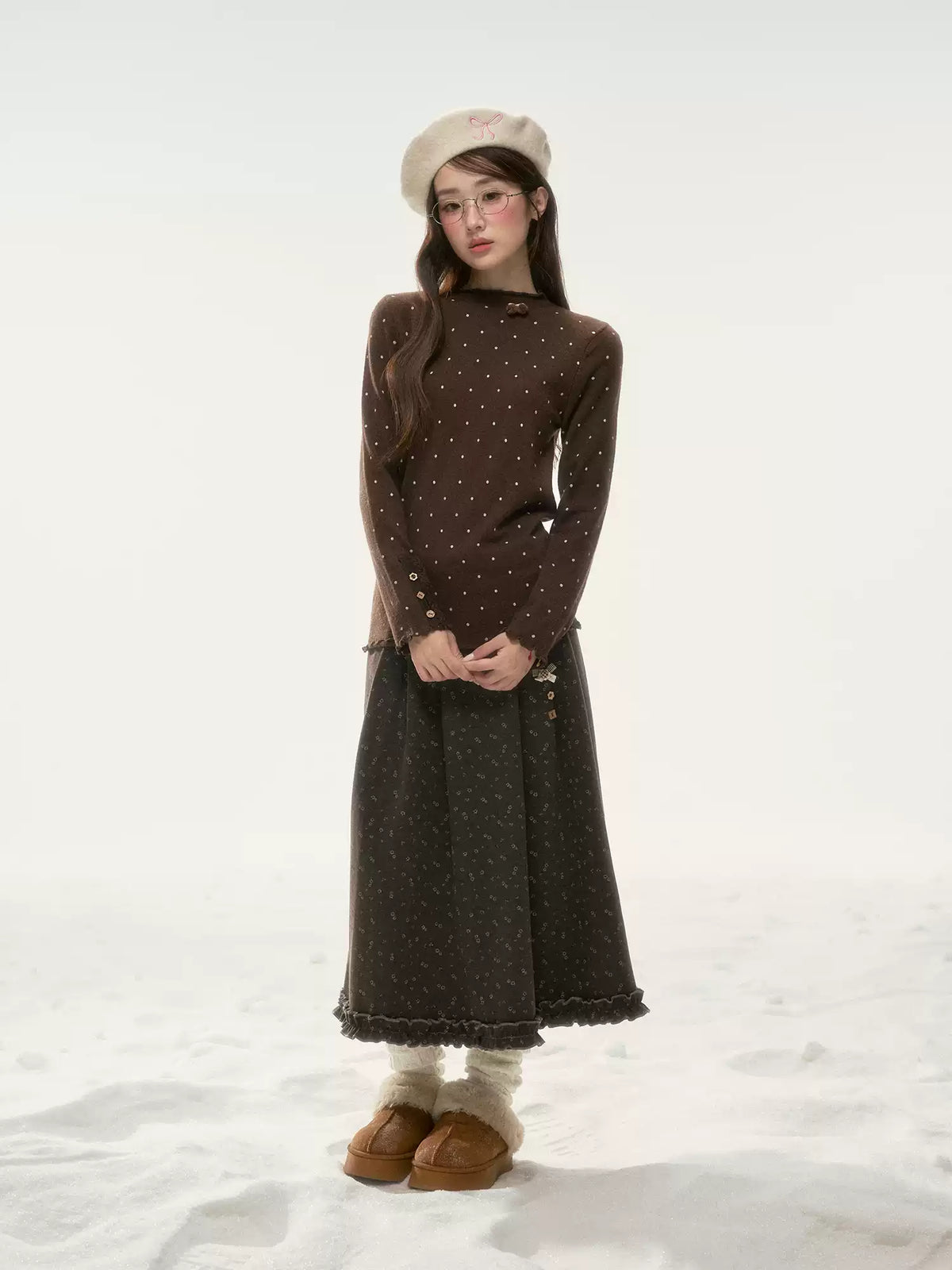 BIBIBENCY - Brown Polka Dot Knit Top