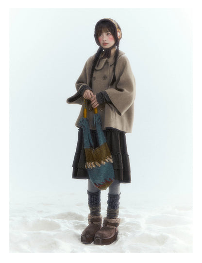 Horridale - Asymmetric Peter Pan Collar Wool-Blend Cape Coat – Oatmeal Beige