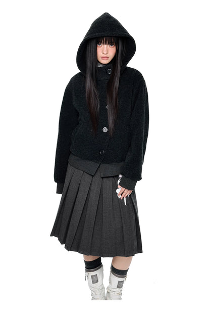 EZEK | Preppy Hooded Wool Blend Jacket with Button Front