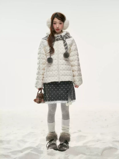BIBIBENCY - Gray Polka Dot A-Line Knit Skirt with Bow Details