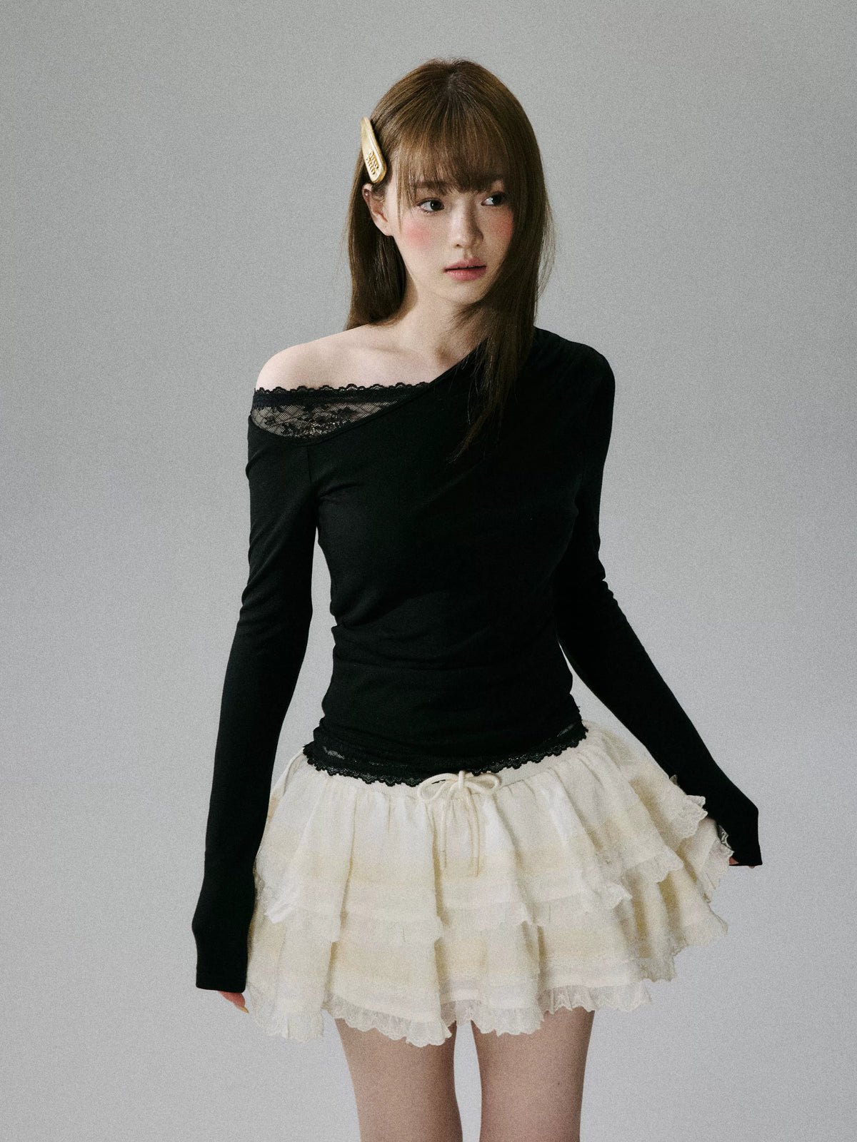LOST FOREST - Black Wool Lyocell Layered Slim-Fit T-Shirt
