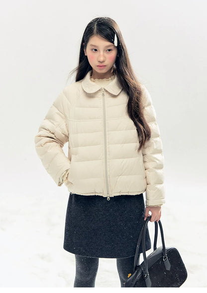 "Lily of the Valley Keepsake" Cropped Down Puffer Jacket (Pearl Beige/ Cloud Blue)