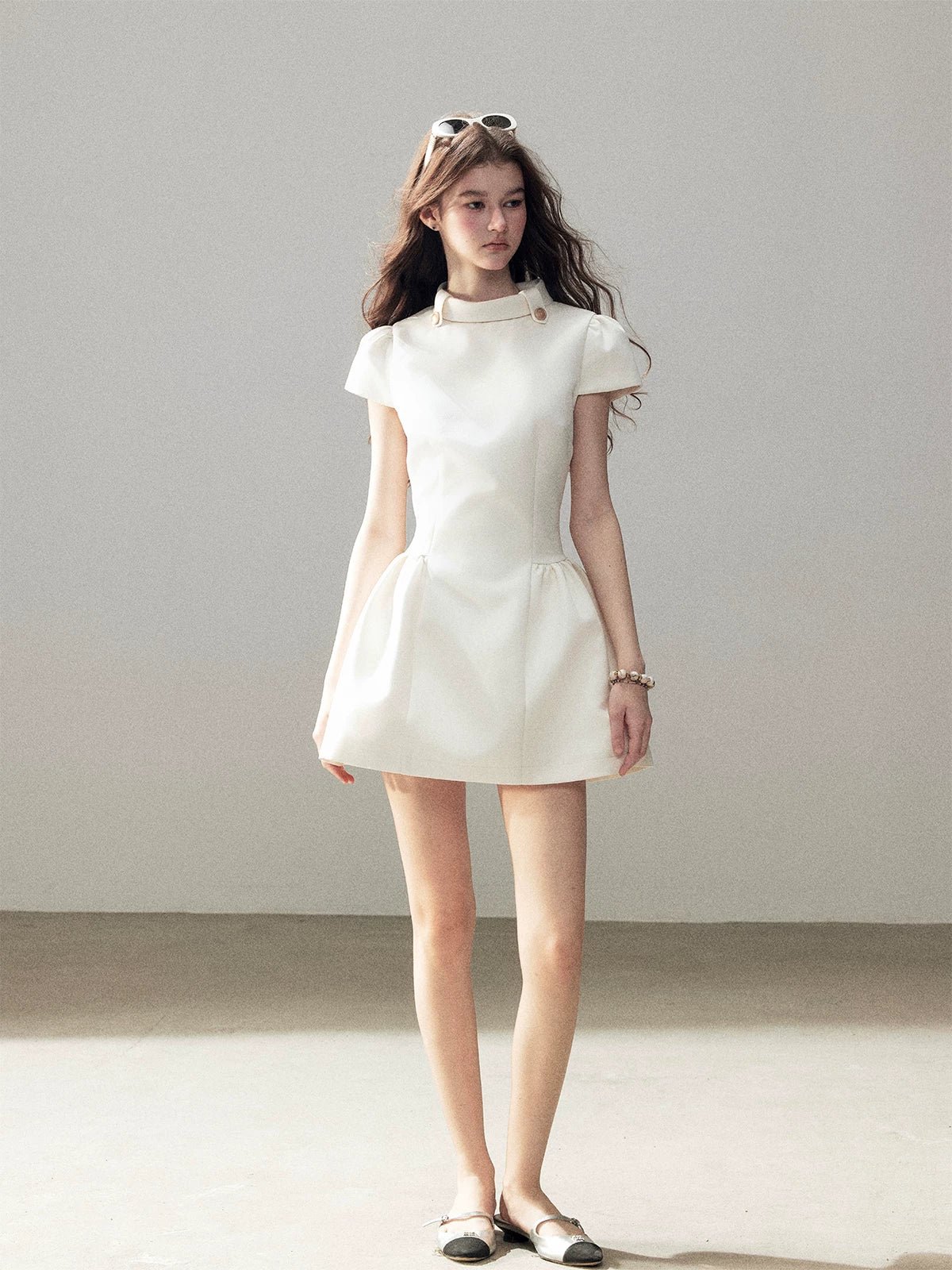 "Light Above the Clouds" Cream Ivory Satin Fit & Flare Mini Dress