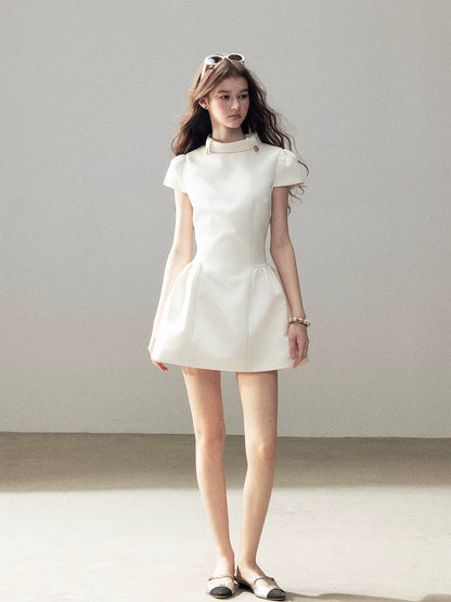 "Light Above the Clouds" Cream Ivory Satin Fit & Flare Mini Dress