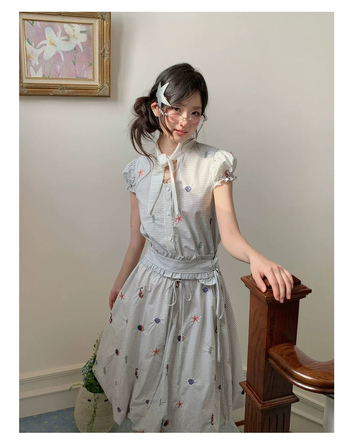 “Seaside Plaid Isle” Ocean Plaid Bubble Hem Dress