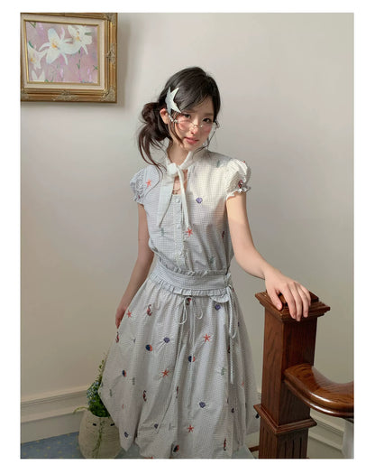 “Seaside Plaid Isle” Ocean Plaid Bubble Hem Dress