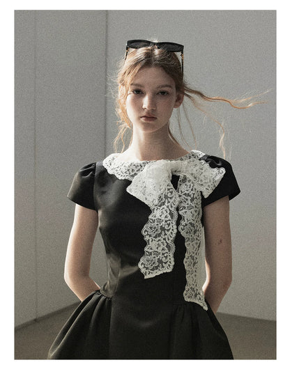 "A River Woven by Moonlight" Rich Black Lace Cocktail Mini Dress