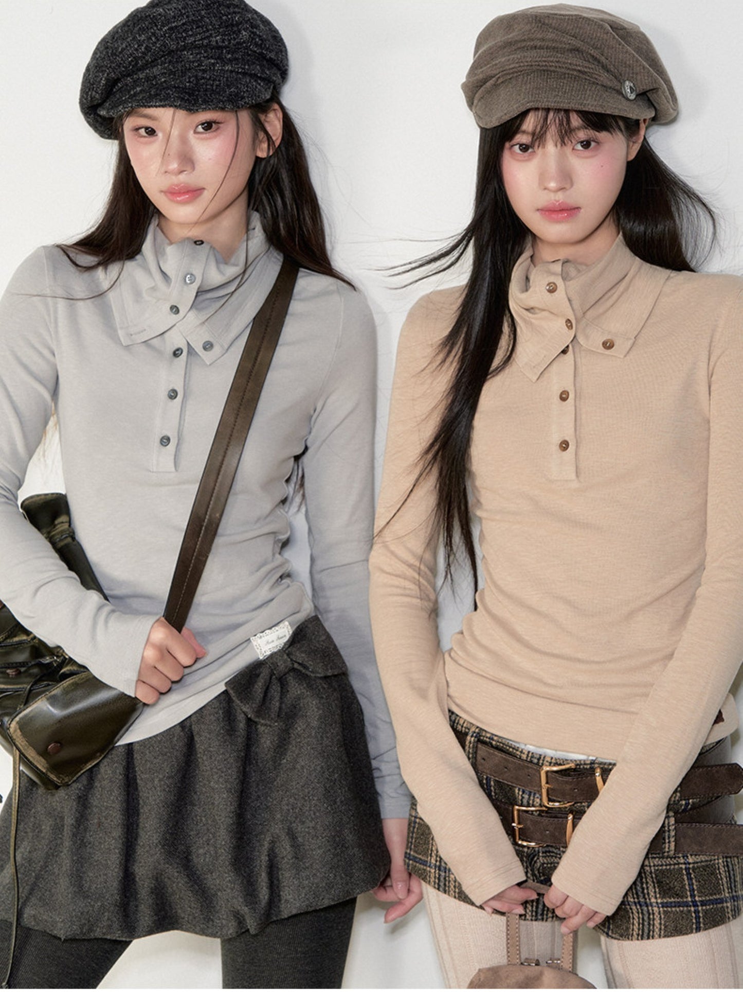 Soote Season - Korean Retro Slim-Fit Mock Neck Knit Base Top