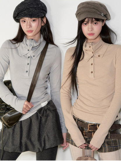 Soote Season - Korean Retro Slim-Fit Mock Neck Knit Base Top