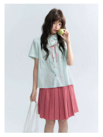 "Summer Sweetheart" Heart Stripe Blouse & Pleated Skirt Set