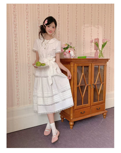 “Midsummer Blossom Letter” White Floral Cake Skirt Set