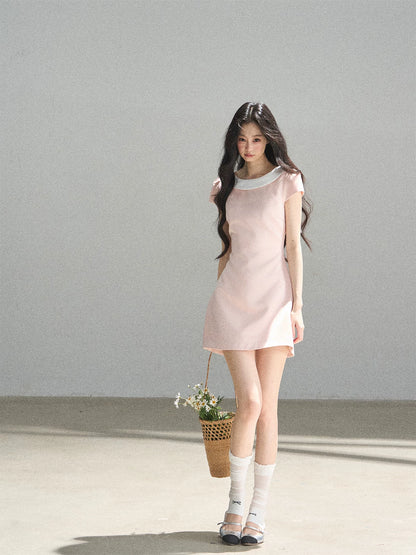 "First Bloom" Pink Mist Satin Puff Mini Dress