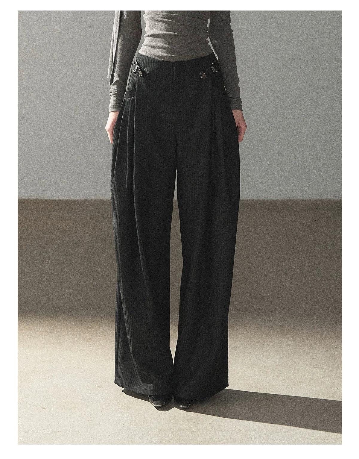 AOMALM - "Midnight Glow" Black Striped Satin Wide-Leg Pants