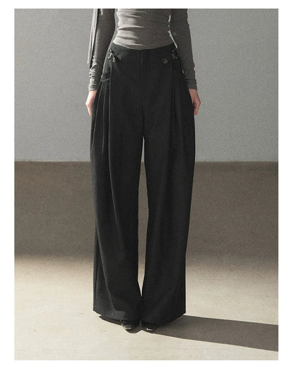 AOMALM - "Midnight Glow" Black Striped Satin Wide-Leg Pants