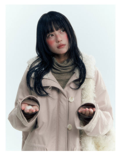 Horridale - Vintage Washed 90% White Duck Down Parka with Faux Fur Hood - Shell Pink