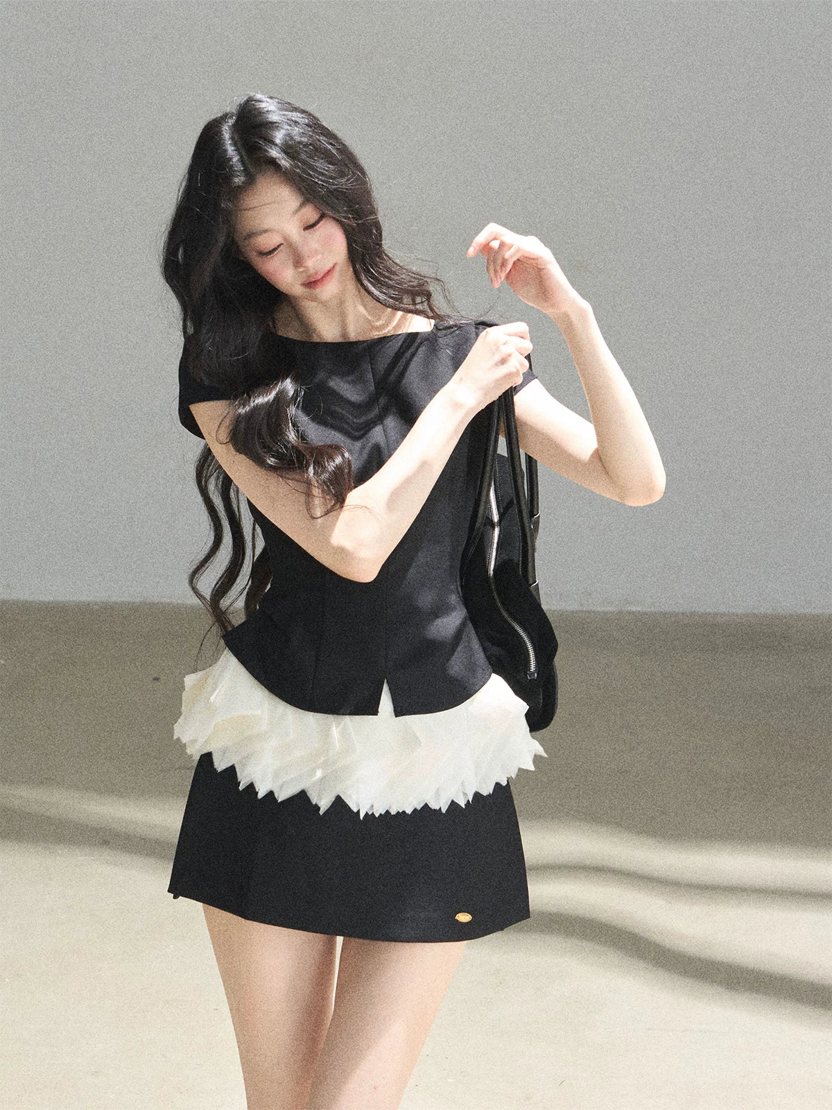 "The Unlit Spirit" High-Waisted A-Line Skort (Angora Red/ Tranquil Black)