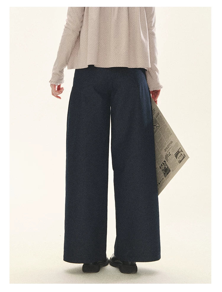 "Lazy Weekend" Deep Blue Ruched Wide Leg Jeans