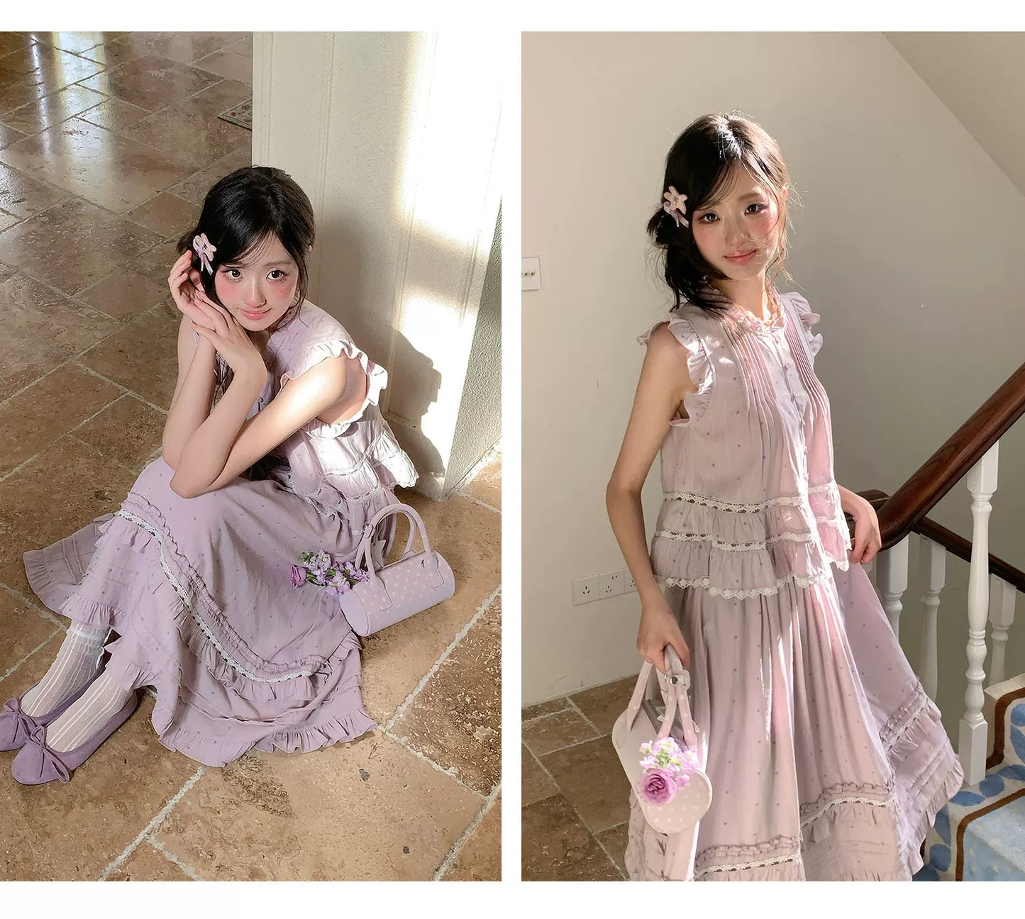 “Taro Polka Reverie” Lavender Polka Dot Skirt Set