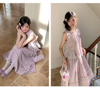 “Taro Polka Reverie” Lavender Polka Dot Skirt Set